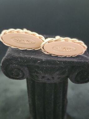 Vintage Gold Tone Victorian Revival Oval Cufflinks Etched Scroll & Rope Trim